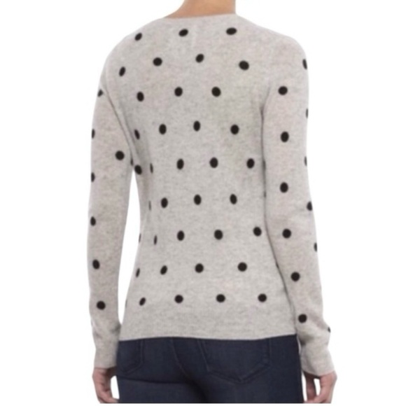 Cynthia Rowley 100% 2-Ply Cashmere Sweater Small Light Gray w/ Black Polka Dots - Picture 7 of 9